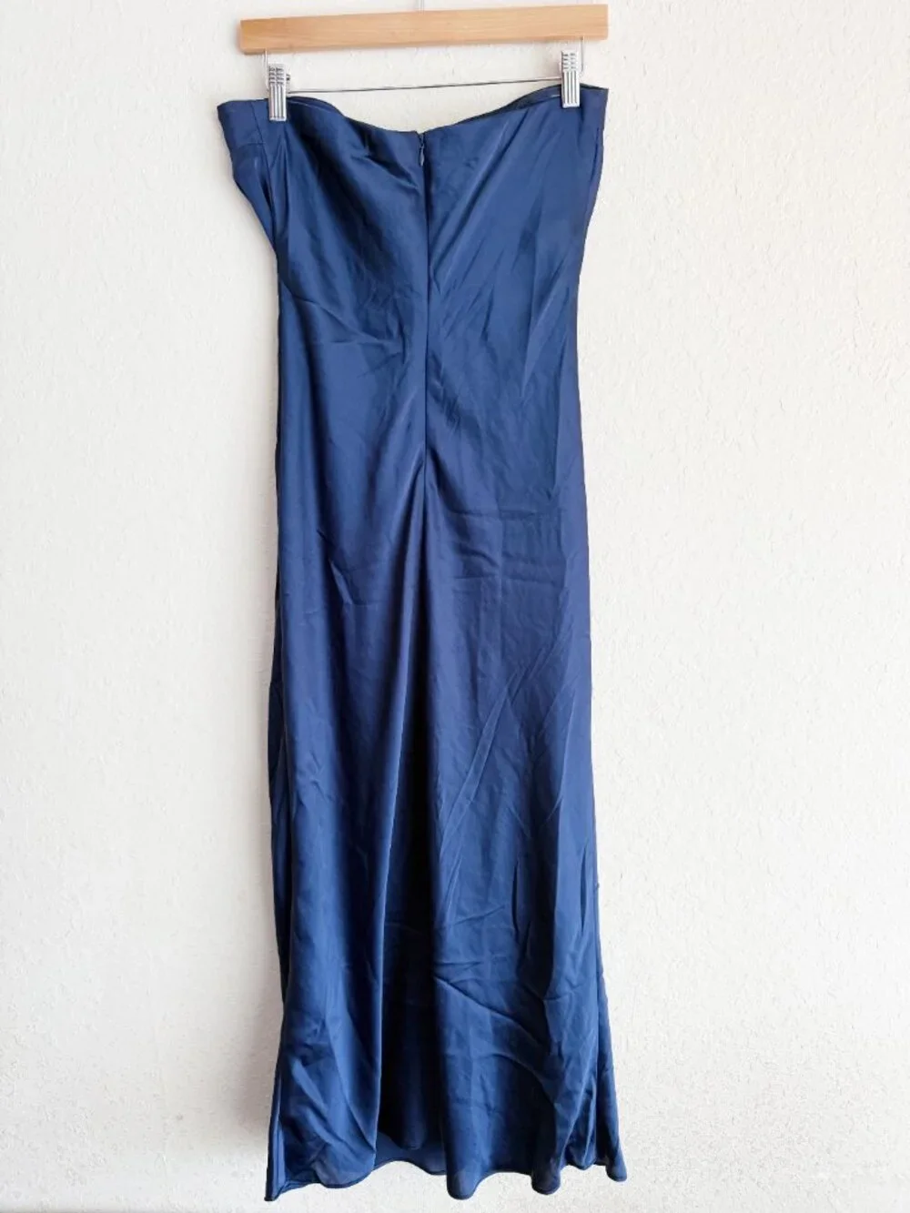 Abercrombie & Fitch M Petite Navy Blue Strapless Satin Midi Dress